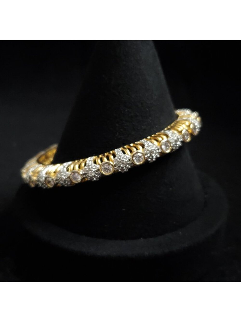 Rhinestone Bangle Bracelet Gold Silver Tone 7"